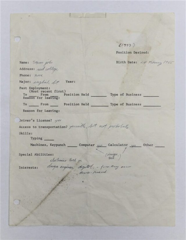 Заявка на роботу Стіва Джобса, заповнена в 1973 році, продається на аукціоні за 175 000 доларів - news